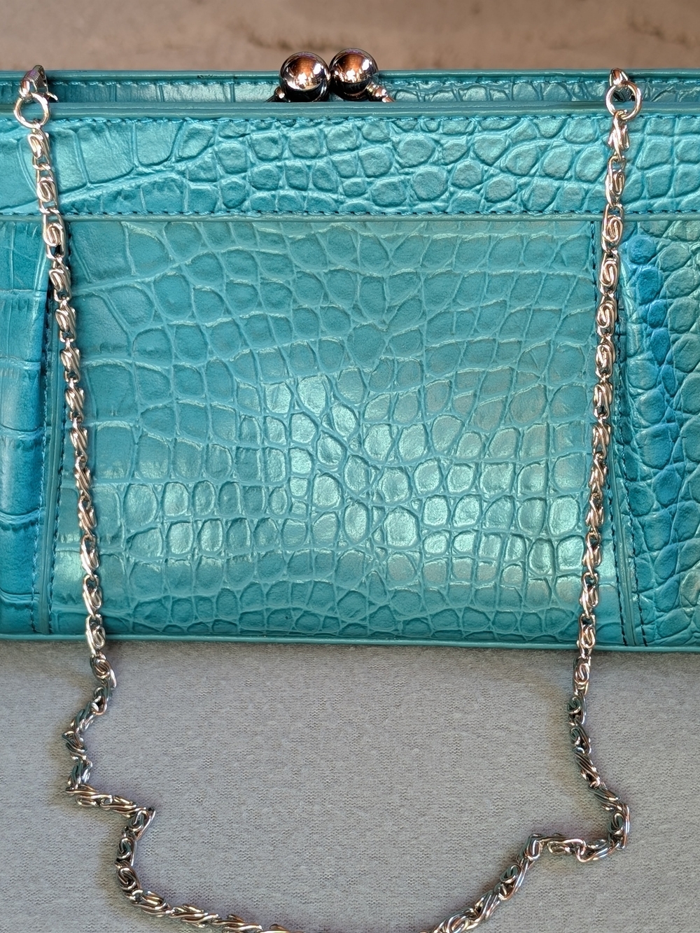 Vintage Shop Intuition By Jaye Hersh Turquoise Croc-Embossed Chain Shoulder Bag